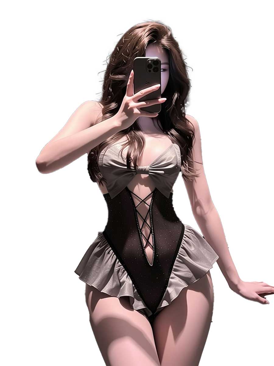 Lace Teddy Lingerie - jimiko For Black Gray Ruffle Maid