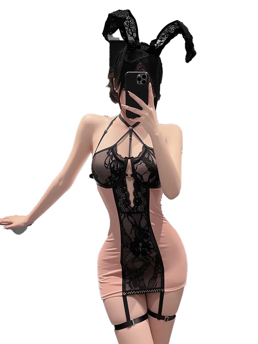 Lace Teddy Lingerie - jimiko For Women's Pink Black Lace