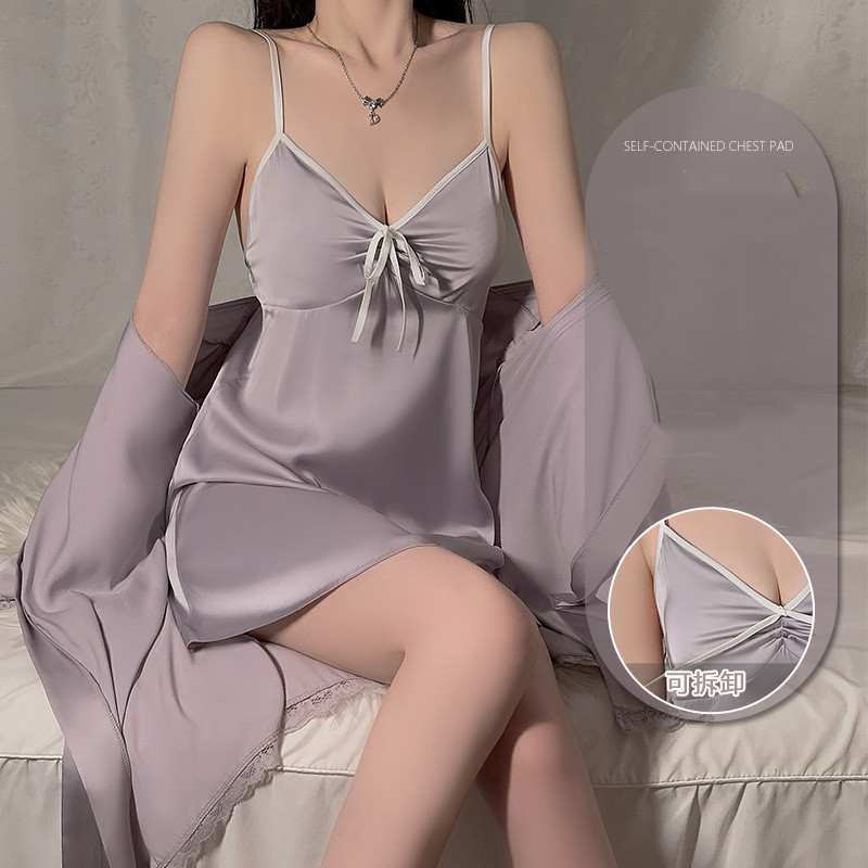 Ice Silk Satin Twinset Robe Se - Robe Silk Women 评论和价格